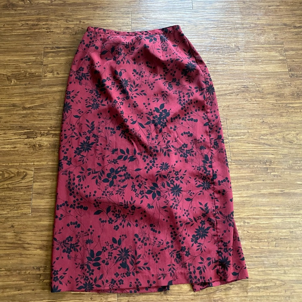Red floral skirt